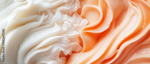 Flowing, silky fabric in white and peach creates a mesmerizing blend, simulating gentle ocean waves.