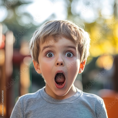 Child Showing Surprise and Excitement Outdoors