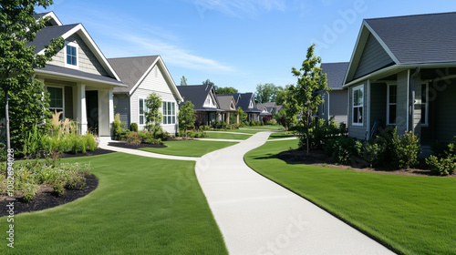 Picturesque Suburban Neighborhood with Luxury Homes and Lush Landscaping