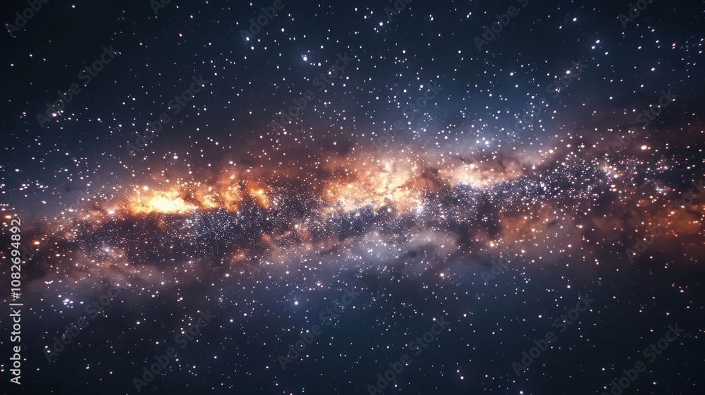 Obraz premium A stunning view of the Milky Way galaxy, with a vibrant band of stars and gas clouds against a backdrop of twinkling stars.