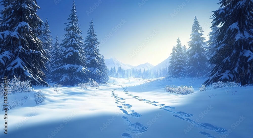 A beautiful snow-covered landscape with tall pine trees A beautiful snow-covered landscape with tall pine trees