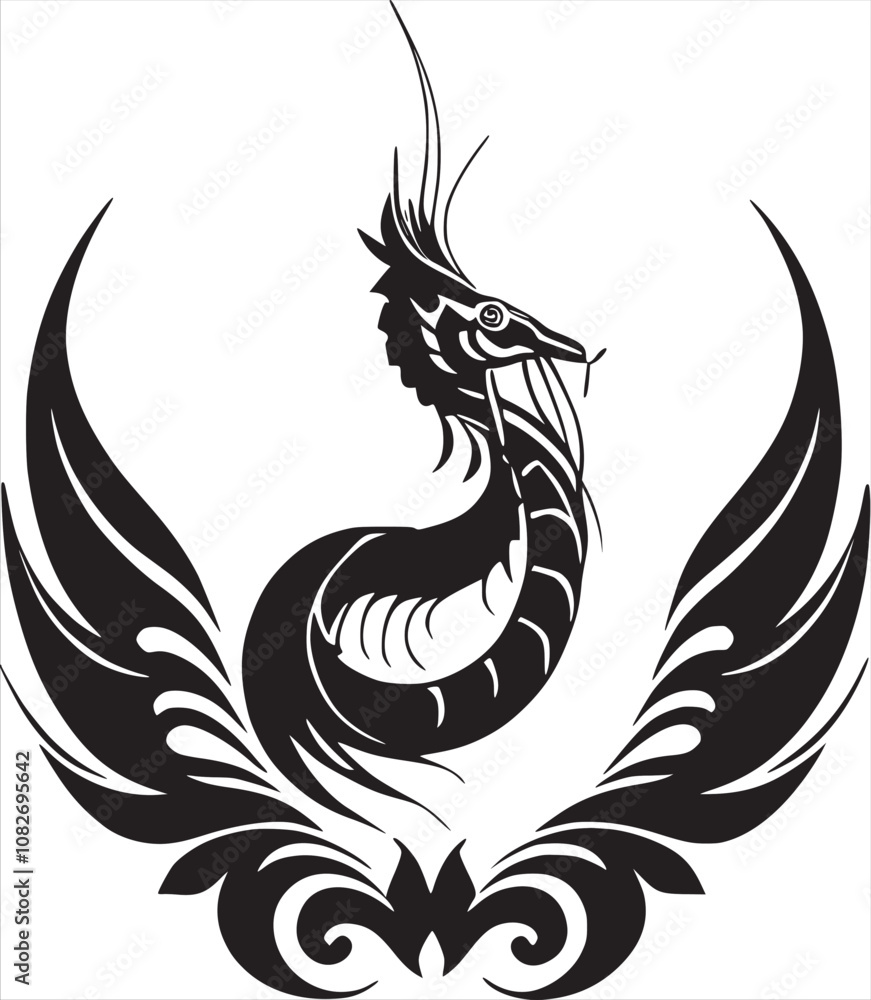 Naklejka premium black and white shrimp fish silhouette with white background vector illustration