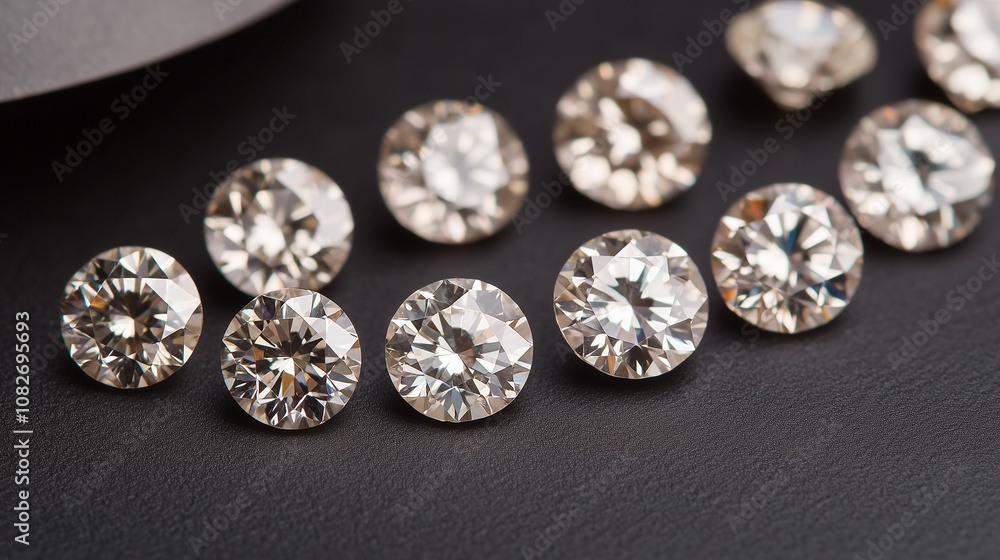 Stunning Close-Up of Sparkling Diamonds Arranged on a Dark Background Stunning Close-Up of Sparkling Diamonds Arranged on a Dark Background