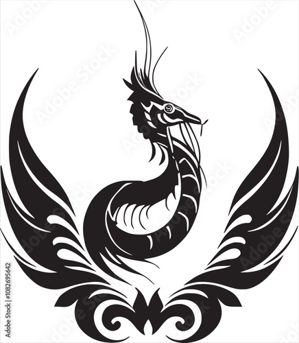black and white shrimp fish silhouette with white background vector illustration