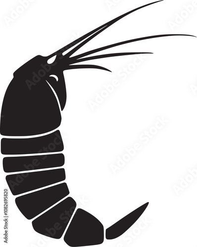 black and white shrimp fish silhouette with white background vector illustration