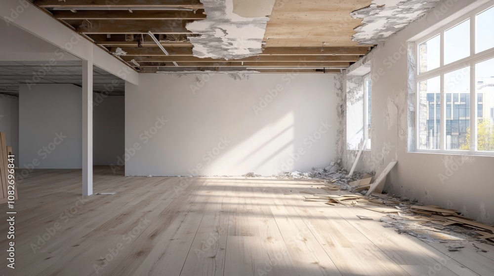 Fototapeta premium Empty room wooden flooring white walls appears to before