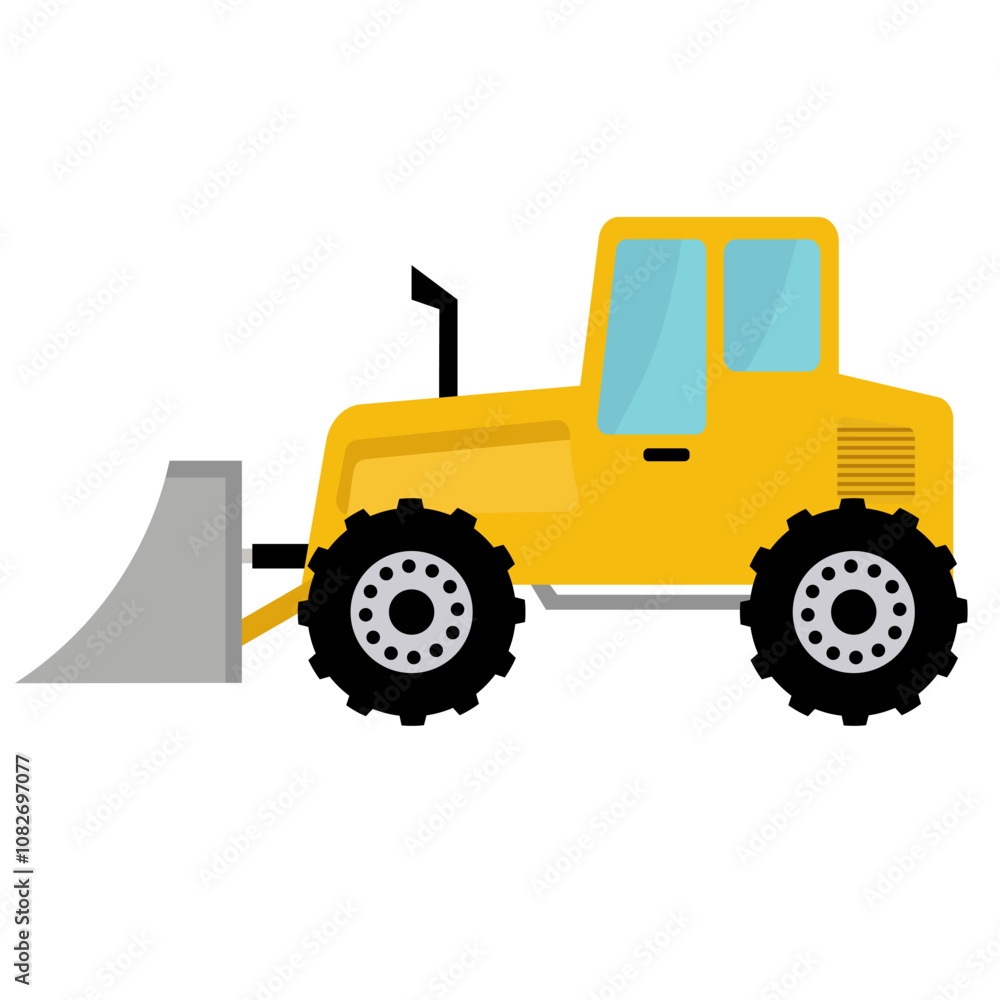 Cab tractor with front loader vector art, building and construction machinery illustration, tractor loader mower bucket flat design illustration Cab tractor with front loader vector art, building and construction machinery illustration, tractor loader mower bucket flat design illustration