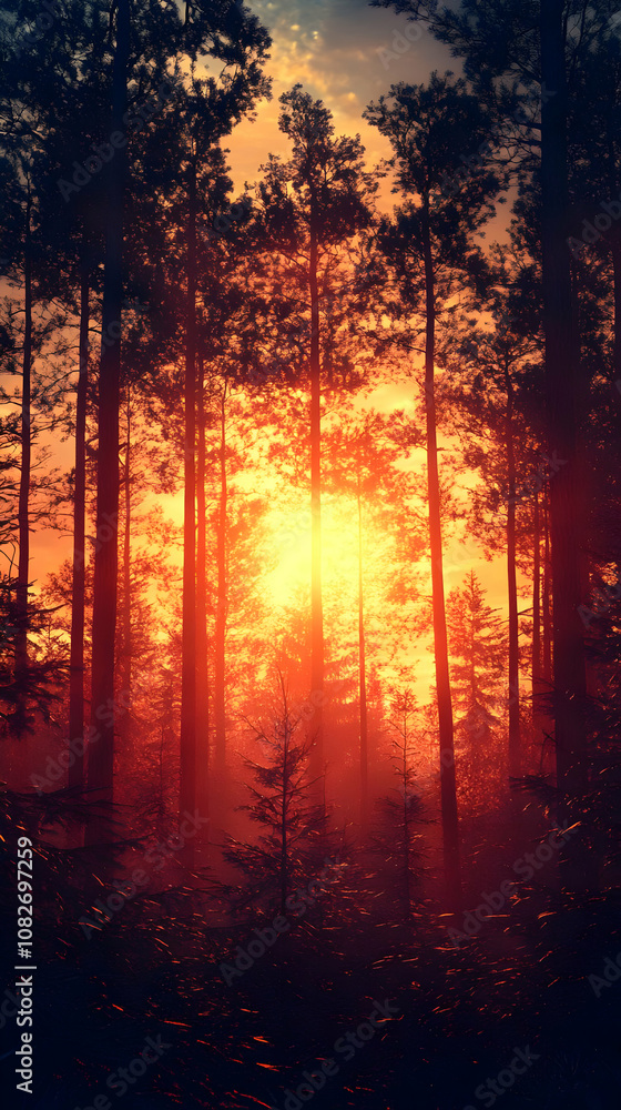 Illustration Forest Sunset Trees Nature Landscape Dark Orange Light Illustration Forest Sunset Trees Nature Landscape Dark Orange Light