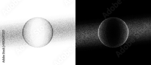 Dotted circle with gradient as background. Abstract vector Big Data concept. Black dots on a white background and the same white dots on the black side.
