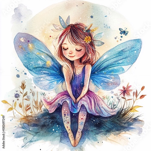 Wallpaper Mural Little cute watercolor fairy, elf, hand drawn, illustrations for kids prints, t-shirt graphics, wallpaper, postcards, birthday banners. Torontodigital.ca