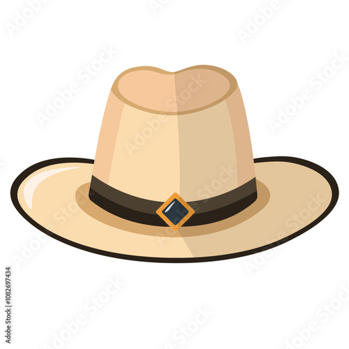 Beige fedora hat, fedora clip art, panama hat flat illustration