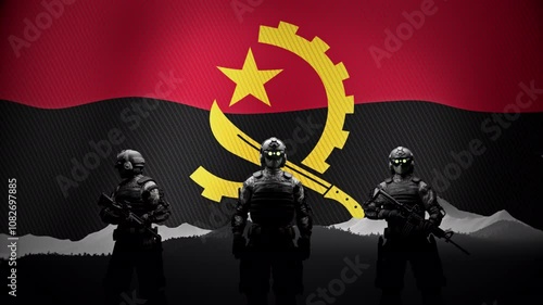 Angola Flag and Special Forces Soldiers, Animation.Full HD 1920×1080. 10 Second Long, photo