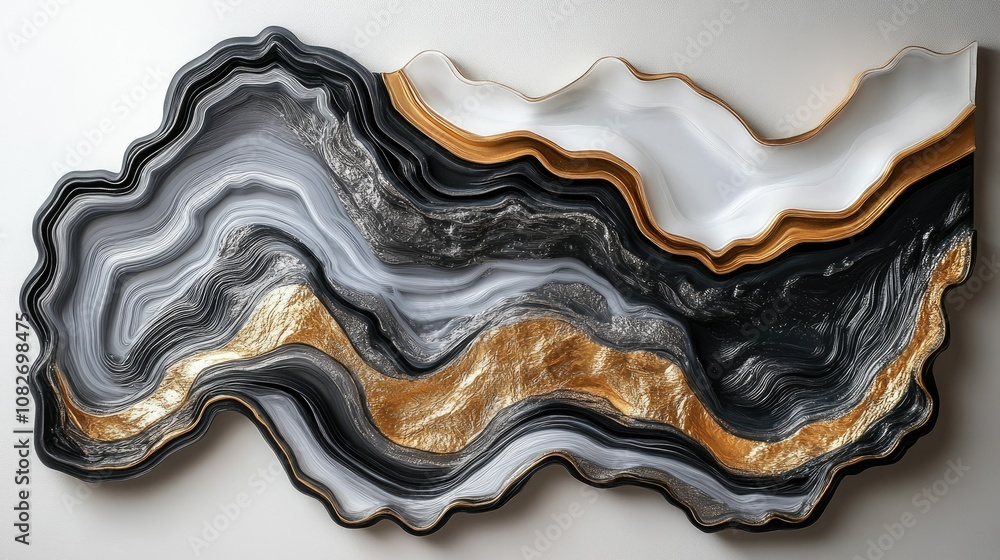 Elegant Abstract Wall Art Featuring Flowing Waves of Black, White, and Gold Coloration in a Modern Design Perfect for Home Decor and Contemporary Settings Elegant Abstract Wall Art Featuring Flowing Waves of Black, White, and Gold Coloration in a Modern Design Perfect for Home Decor and Contemporary Settings