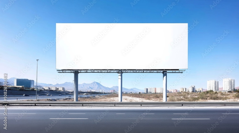 Fototapeta premium Large blank billboard side highway is rectangular shape White hoarding poster