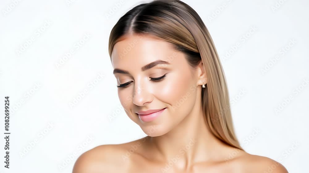 Cheerful charming young woman with natural makeup posing on white background, showing her pleasant emotions and smiling broadly at the camera. Created with Generative AI. Cheerful charming young woman with natural makeup posing on white background, showing her pleasant emotions and smiling broadly at the camera. Created with Generative AI.
