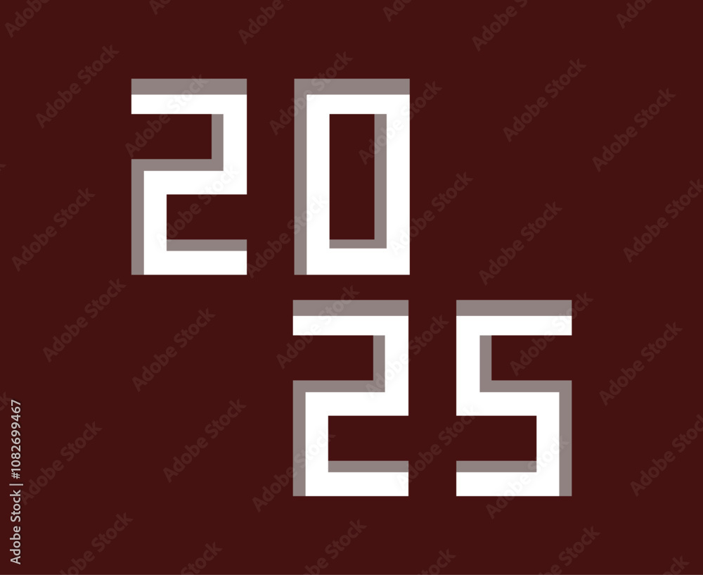 Fototapeta premium 2025 Happy New Year Design Typography Maroon And White 3D Realistic Creative Abstract Vector Illustration