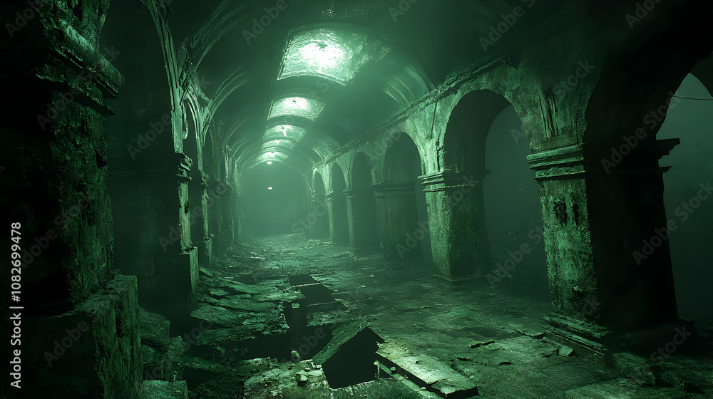 Naklejka premium 3D Dark Green Crumbling Archway Illustration