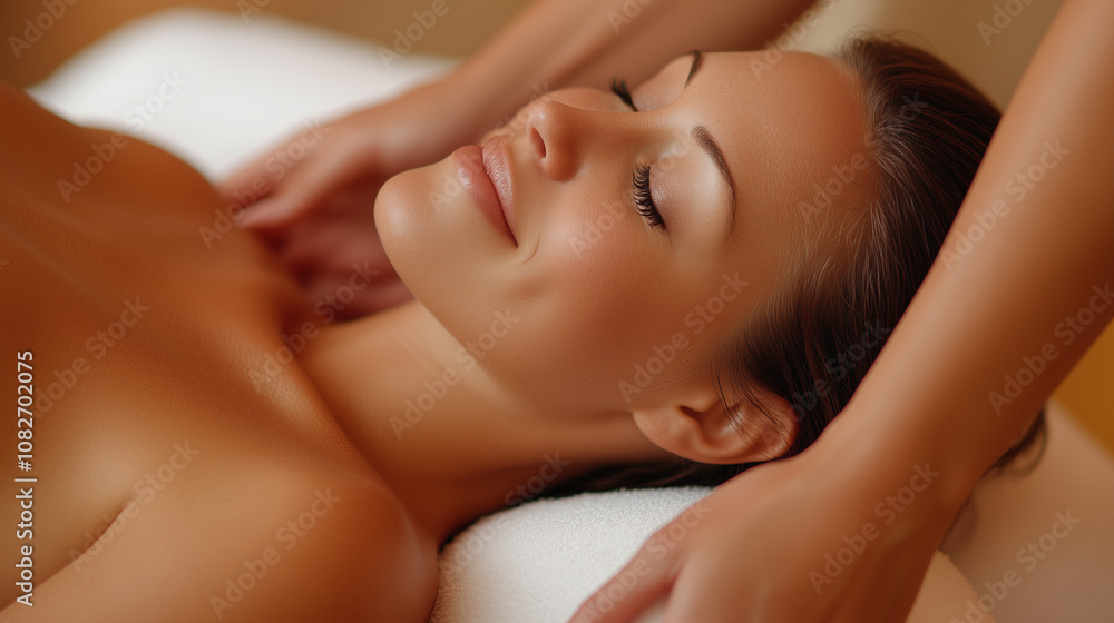 Peaceful Scene of a Woman Enjoying a Gentle Massage in a Spa Peaceful Scene of a Woman Enjoying a Gentle Massage in a Spa
