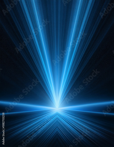 Radiant blue light beam digital space abstract art dark background center perspective visual energy concept