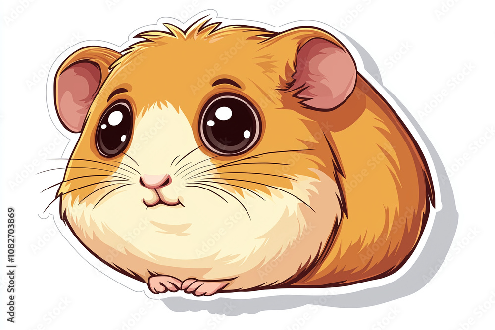 Flat cutout vector sticker of playful hamster or guinea pig with big eyes, isolated on white background. Flat cutout vector sticker of playful hamster or guinea pig with big eyes, isolated on white background.