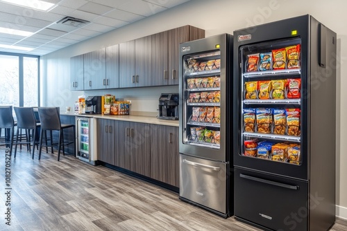 Modern office break room offering vending machines and refreshments photo