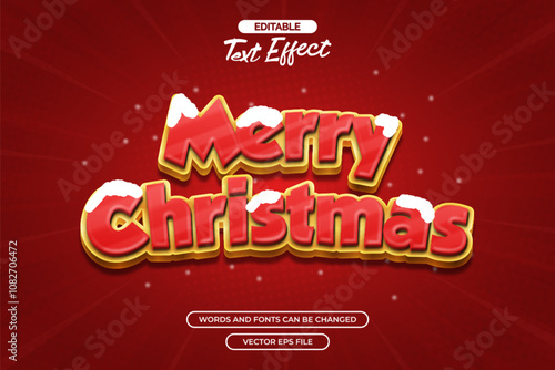 Merry Christmas editable text effect with snow decoration