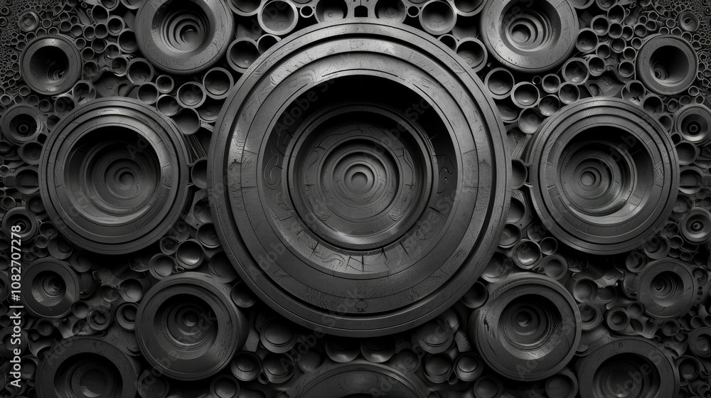 Monochromatic geometric wallpaper with intricate circular designs Monochromatic geometric wallpaper with intricate circular designs