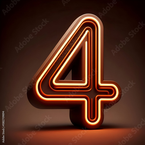 3d brown neon 4 number