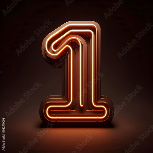 3d brown neon 1 number	 photo