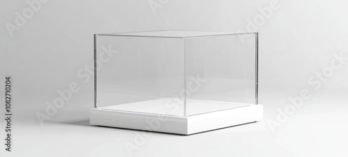 Elegant Empty Glass Cube Display Case on White Base