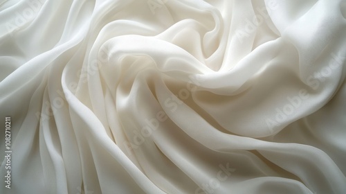 Smooth White Fabric with Delicate Drapes and Folds, Evoking a Sense of Purity and Elegance, Ideal for Use as a Versatile Background in Promotional Materials and Creative Designs