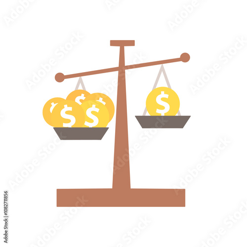 Balance scale with coin dollar Icon. Business, investment, decision making, comparison, measurement, success, banking concept. Flat cartoon vector isolated design illustration.