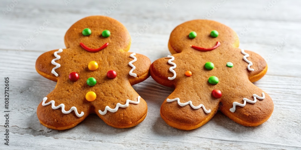 Two Gingerbread Men Cookies on a White Surface - Festive Treats, Holiday Baking, Christmas Dessert, Sweet Decor, Delicious Cookies, Seasonal Snacks, Homemade Goodies, Winter Treats Two Gingerbread Men Cookies on a White Surface - Festive Treats, Holiday Baking, Christmas Dessert, Sweet Decor, Delicious Cookies, Seasonal Snacks, Homemade Goodies, Winter Treats