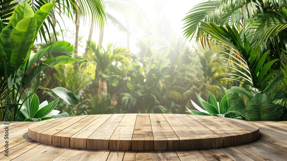 Fototapeta premium Nature podium stage mockup with stone and tropical leaves background