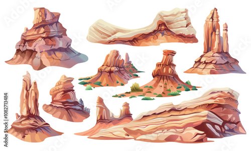 Set watercolor cliff canyon mount design resources elements isolated on transparent background