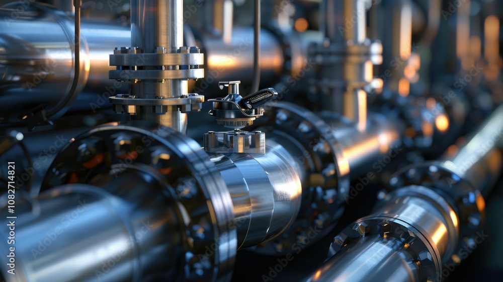 Network of interconnected industrial pipes and valves Network of interconnected industrial pipes and valves
