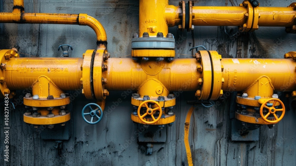 Network of interconnected industrial pipes and valves Network of interconnected industrial pipes and valves