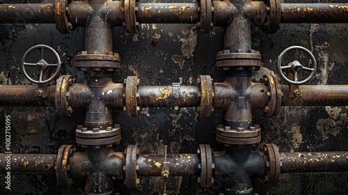 Network of interconnected industrial pipes and valves