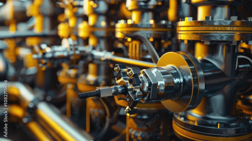 Network of interconnected industrial pipes and valves Network of interconnected industrial pipes and valves