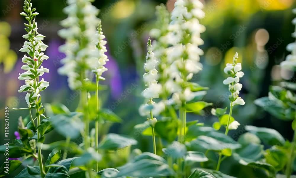 Beautiful Close-Up of Elegant White Flowers Surrounded by Lush Green Foliage in a Colorful Garden Setting with a Soft Bokeh Background Beautiful Close-Up of Elegant White Flowers Surrounded by Lush Green Foliage in a Colorful Garden Setting with a Soft Bokeh Background