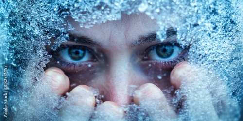 Close-up of a person looking through frosted glass, symbolizing the feeling of detachment photo