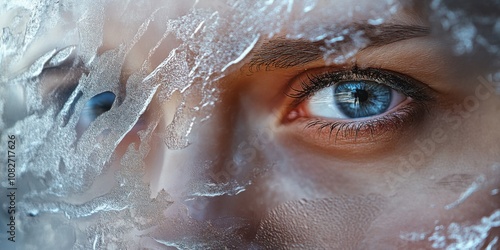 Close-up of a person looking through frosted glass, symbolizing the feeling of detachment photo