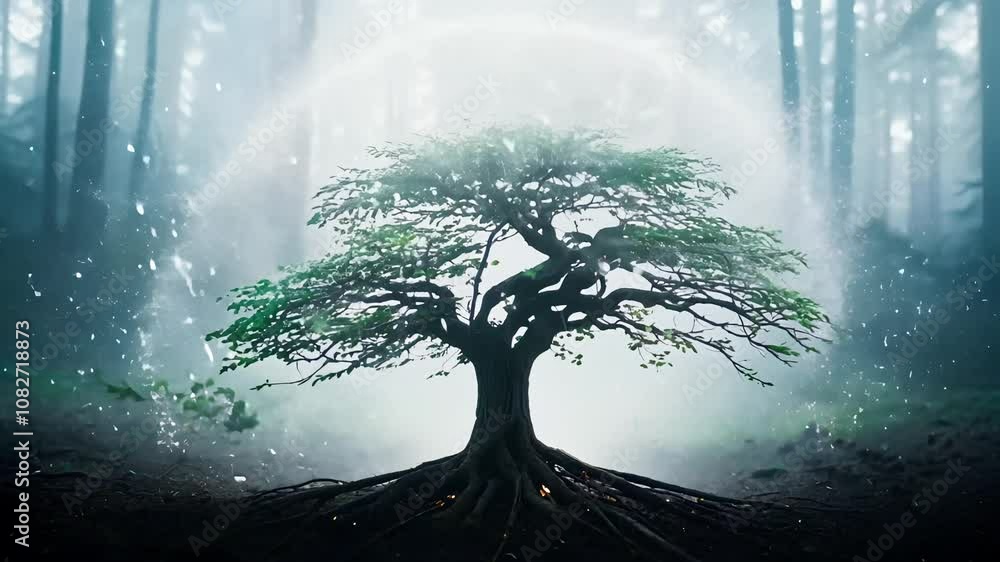 A seed growing into a full grown tree animation.