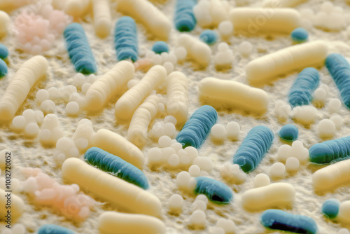 Bacterial colony spreading across an agar plate, showcasing different bacterial morphologies and colony colors photo