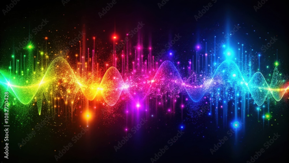 Vibrant Abstract Waveform with Glowing Neon Particles in Multicolor Hues Vibrant Abstract Waveform with Glowing Neon Particles in Multicolor Hues