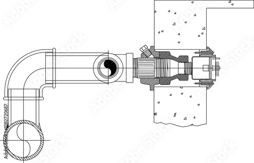 Vector sketch illustration of Flushed Sidewall Sprinkler and Branch Connection Detail design silhouette