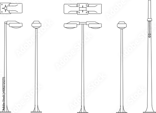 Vector sketch illustration of street lighting lamp design silhouette