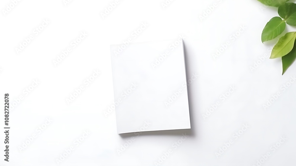 Blank Paper with Green Leaf and White Background Blank Paper with Green Leaf and White Background