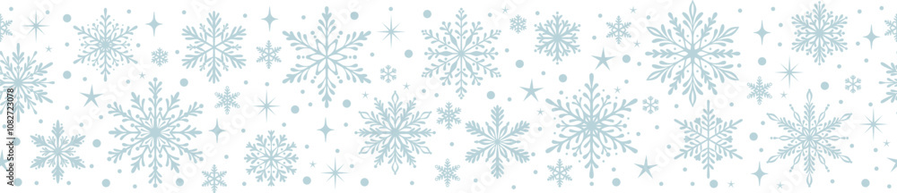 Snowflake vector banner, seamless repeating festive snow border, transparent isolated illustration concept Snowflake vector banner, seamless repeating festive snow border, transparent isolated illustration concept