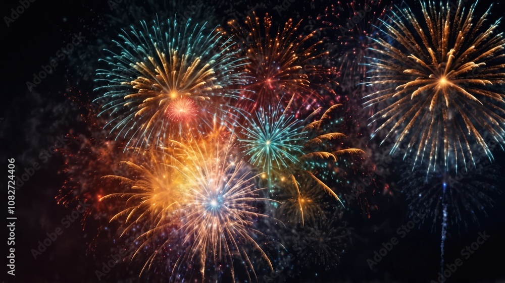 Fototapeta premium colorful fireworks on night sky backgroud